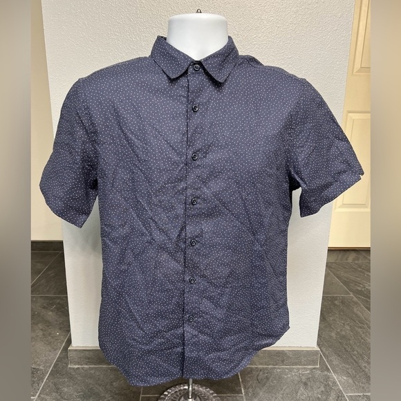 Fundamental Coast Linen Blend Short Sleeve Shirt Micro Dot NWOT - Picture 1 of 5